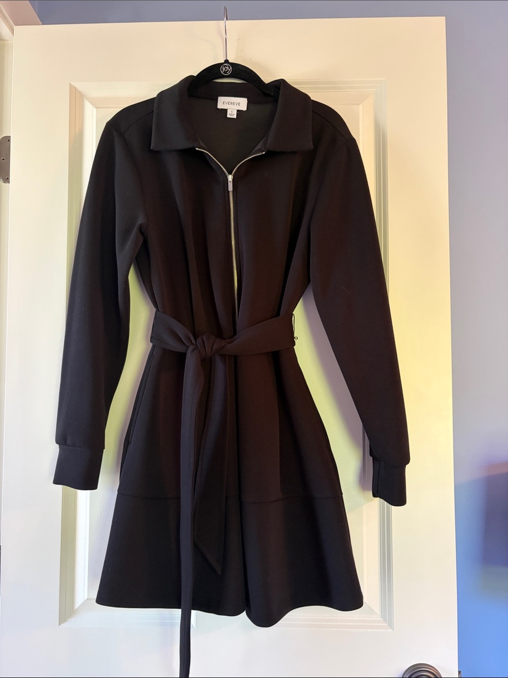 Evereve Black Zip-Front Belted Athleisure Dress